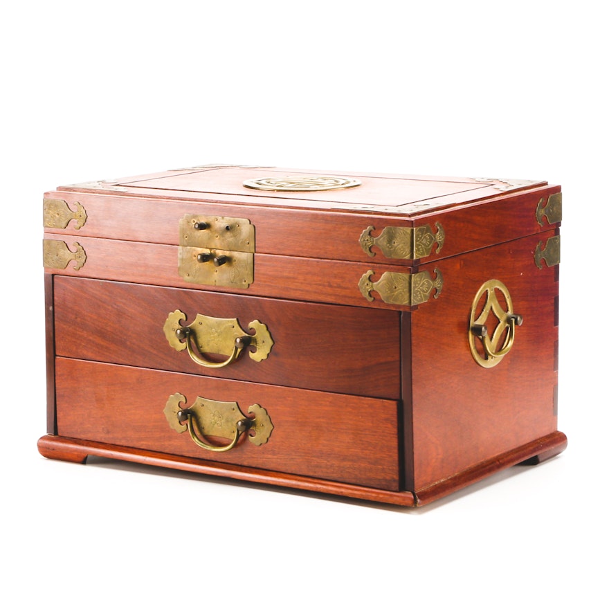 Chinoiserie Wood and Brass Jewelry Box