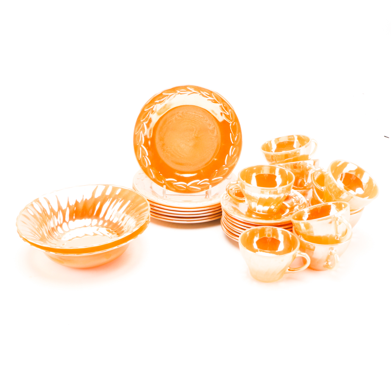 Collection of Lustreware including Anchor Hocking "Peach Lustre Royal"