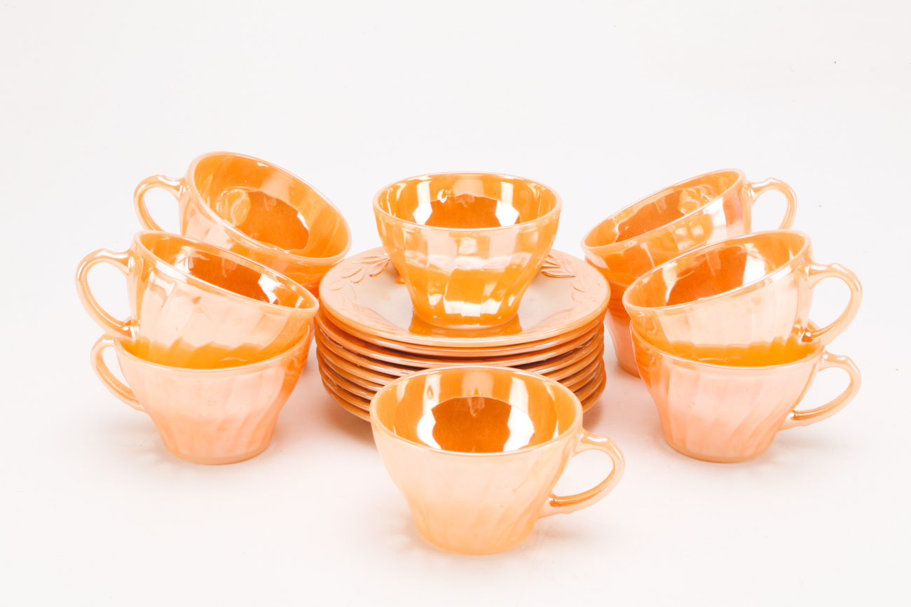 Collection of Lustreware including Anchor Hocking "Peach Lustre Royal"