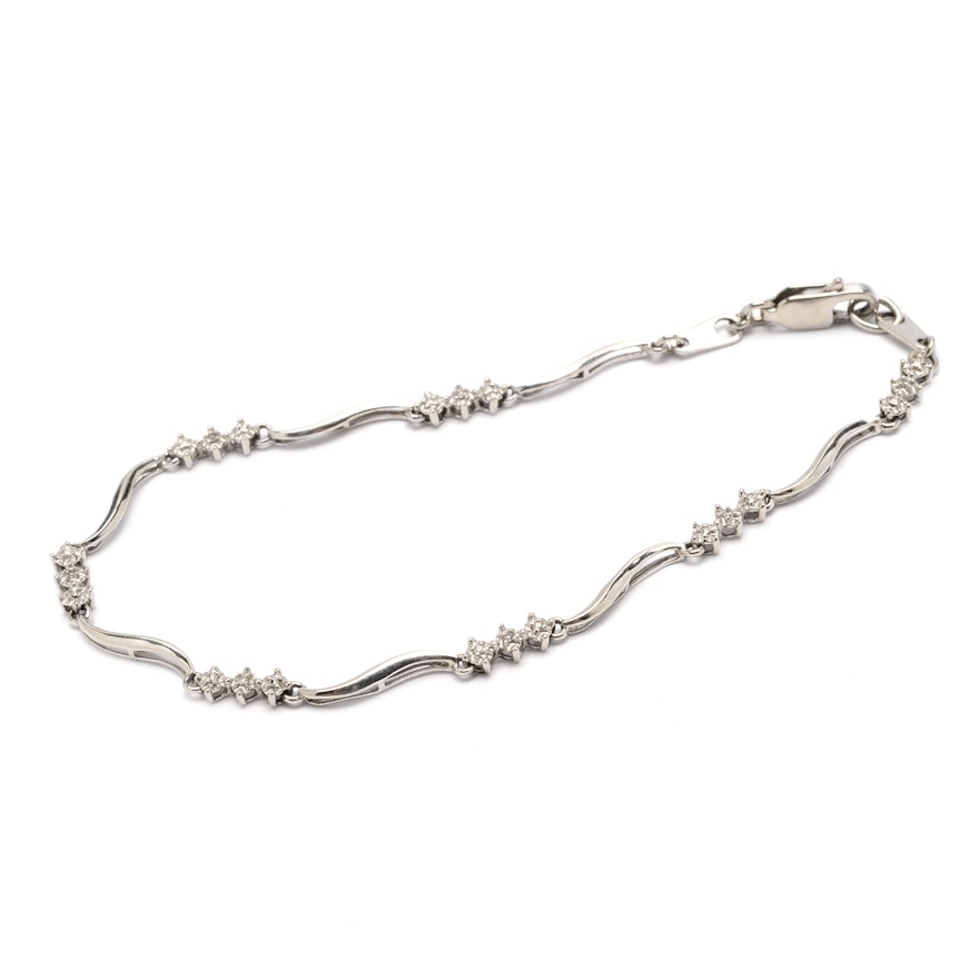 10K White Gold Diamond-Accented Link Bracelet