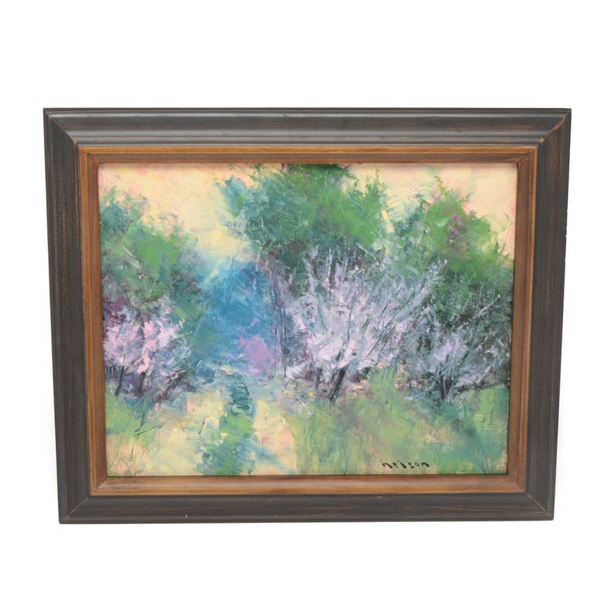 Thomas Nelson Original Oil Painting on Canvas Board "Blooming Crabapple"