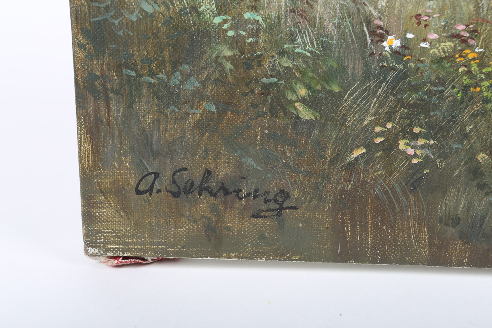 Adolf Sehring Oil Painting of Children in Meadow