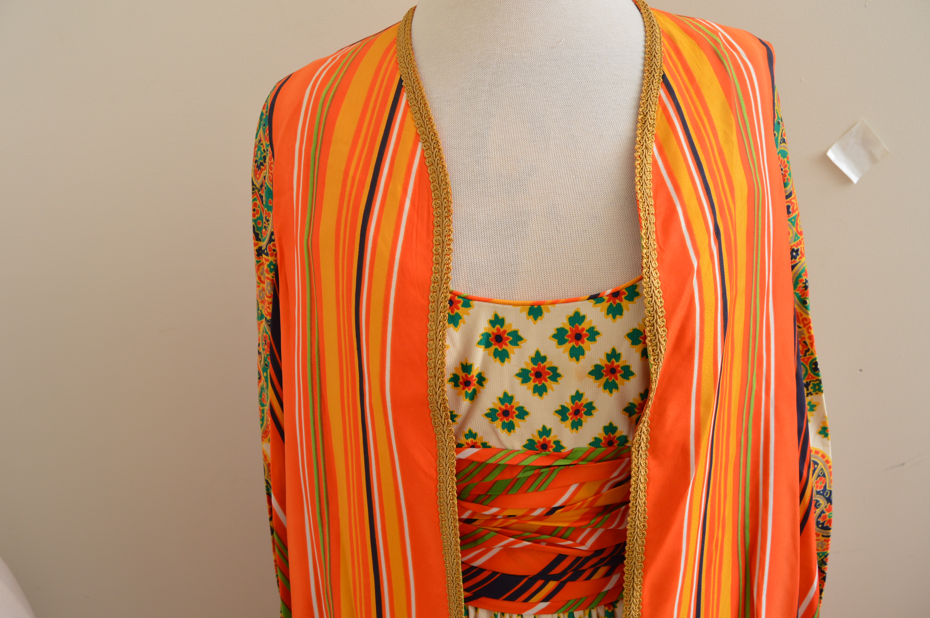 1970s Vintage Jay Morley for Fern Violette Maxi Dress with Matching Maxi Vest