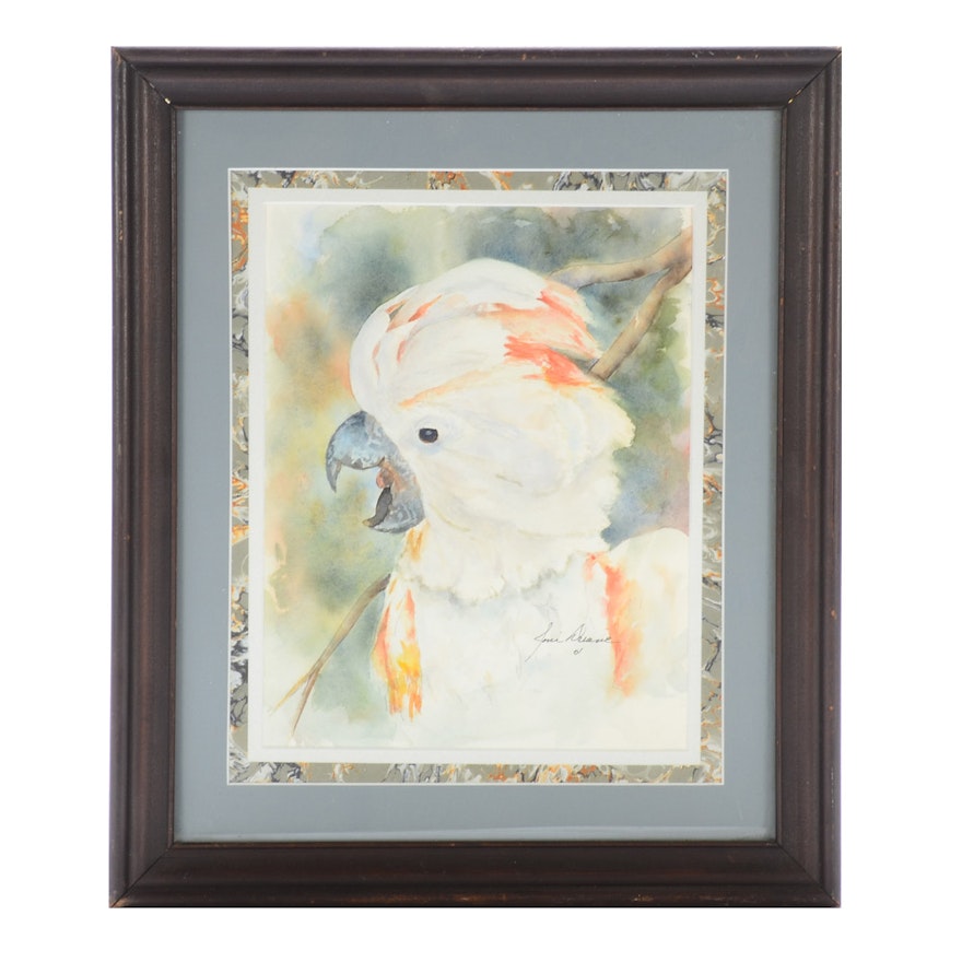 Signed 2001 Watercolor Portrait of Cockatoo on Paper