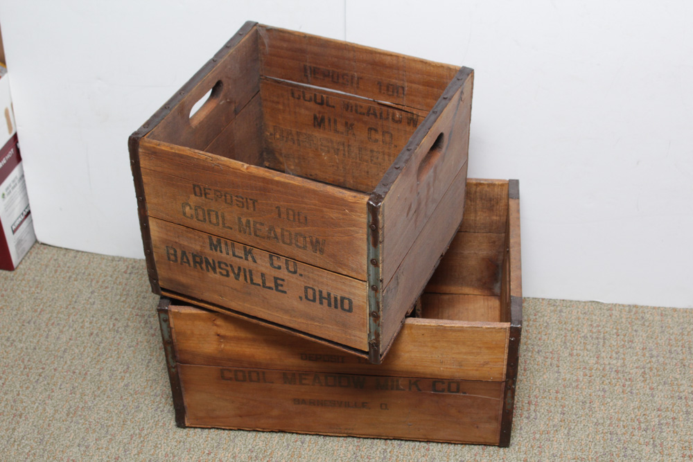 Vintage Wood Milk Crates and Typesetter's Tray