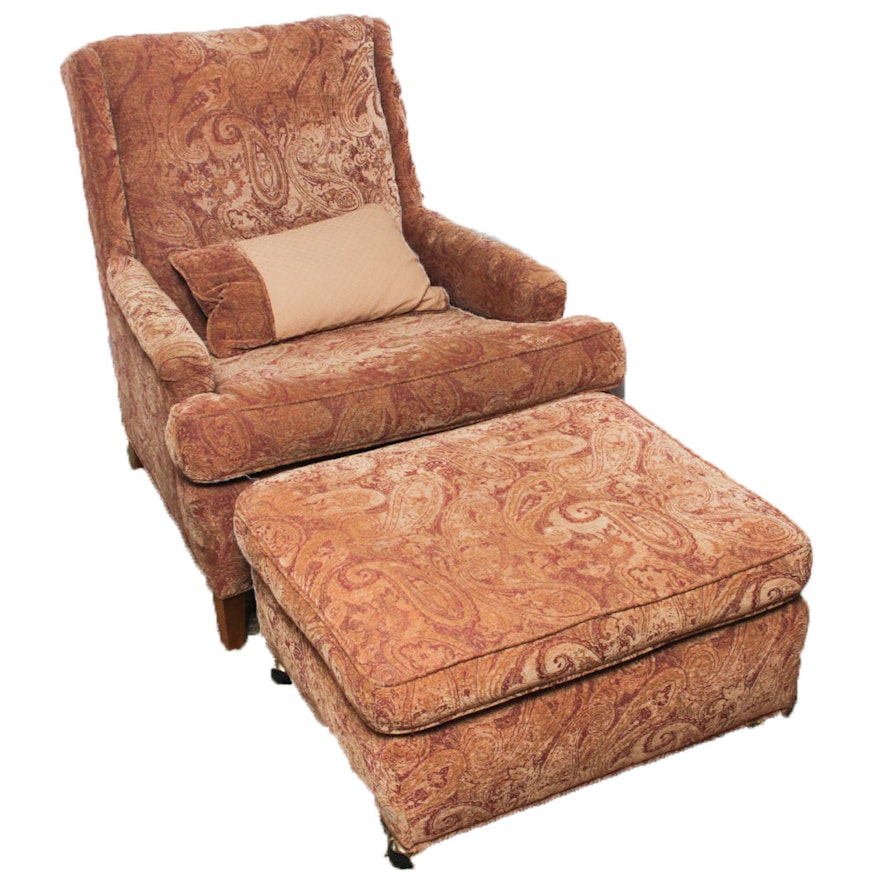 Vintage Paisley Armchair with Ottoman