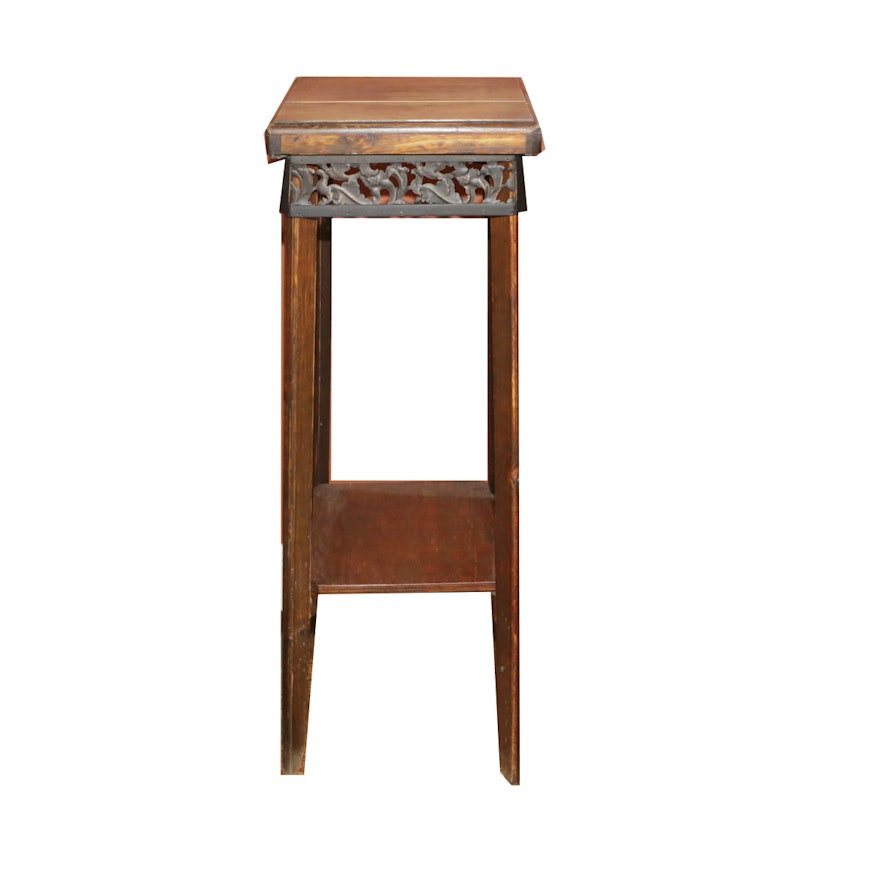 Wooden Plant Stand with Pierced Metal Apron