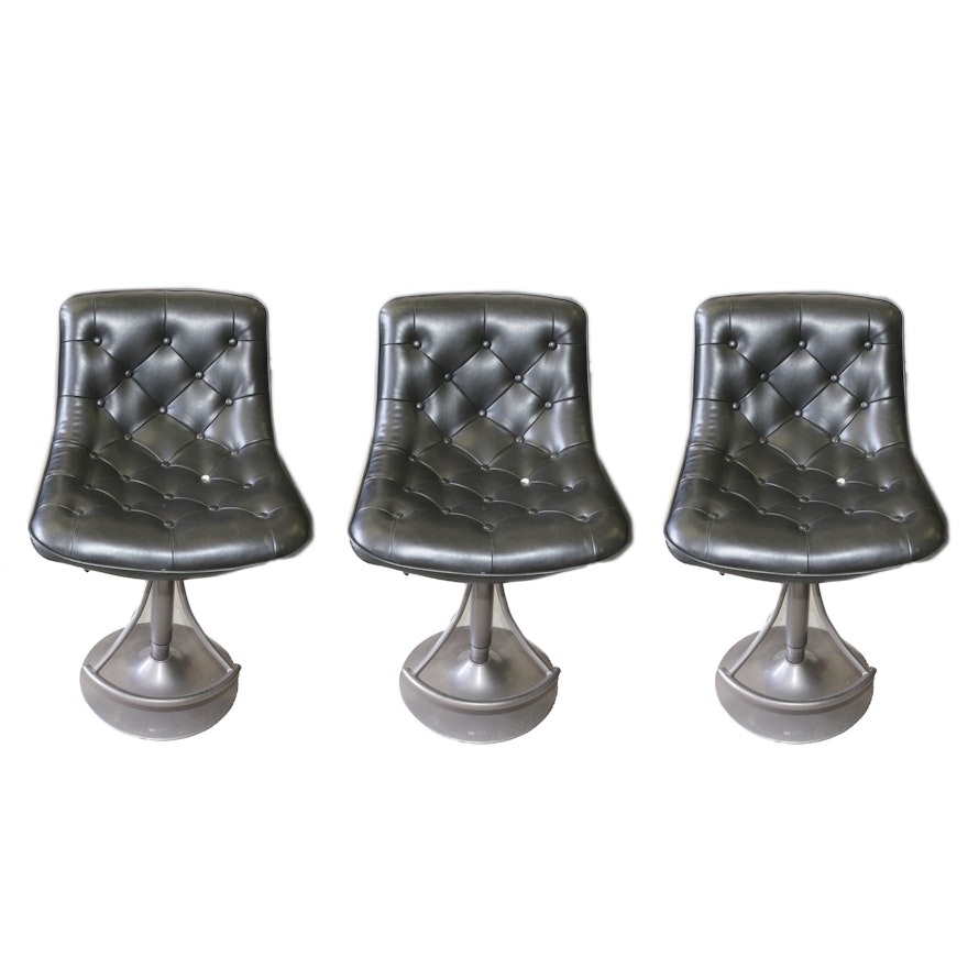 Faux Leather Tufted Bar Stools With Metal Bases