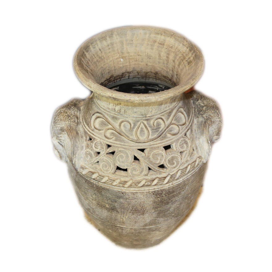 Asian Inspired Reticulated Elephant Themed Ceramic Vase