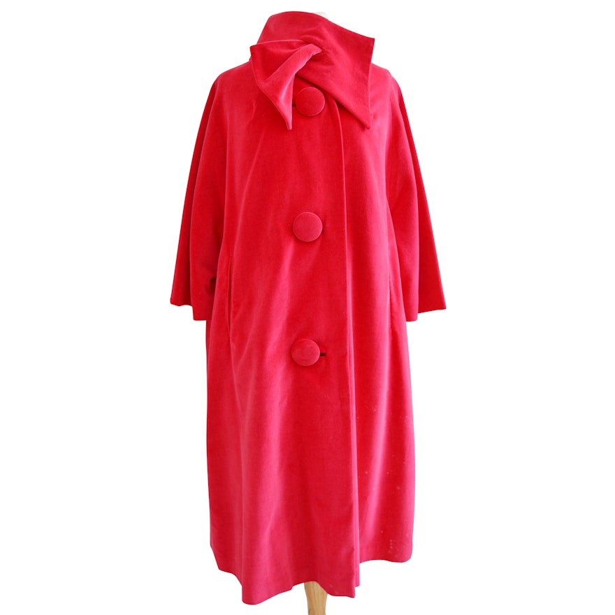 1950s Vintage Margurerite Rubel Raspberry Velveteen Swing Coat