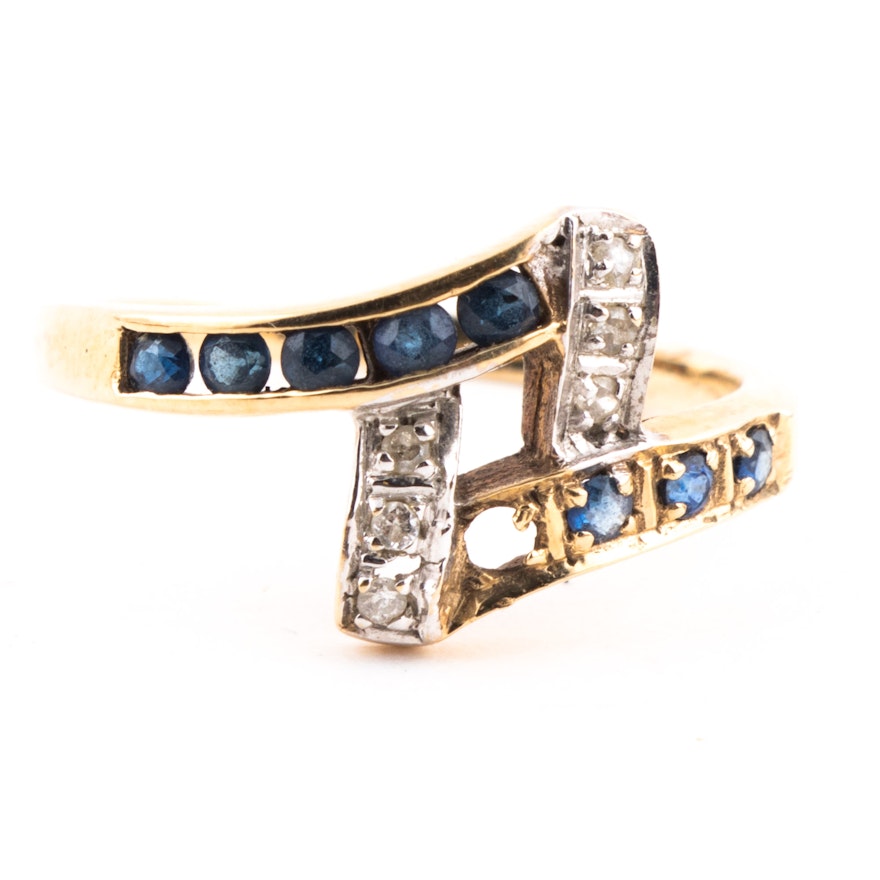 14K Yellow Gold Diamond and Sapphire Ring