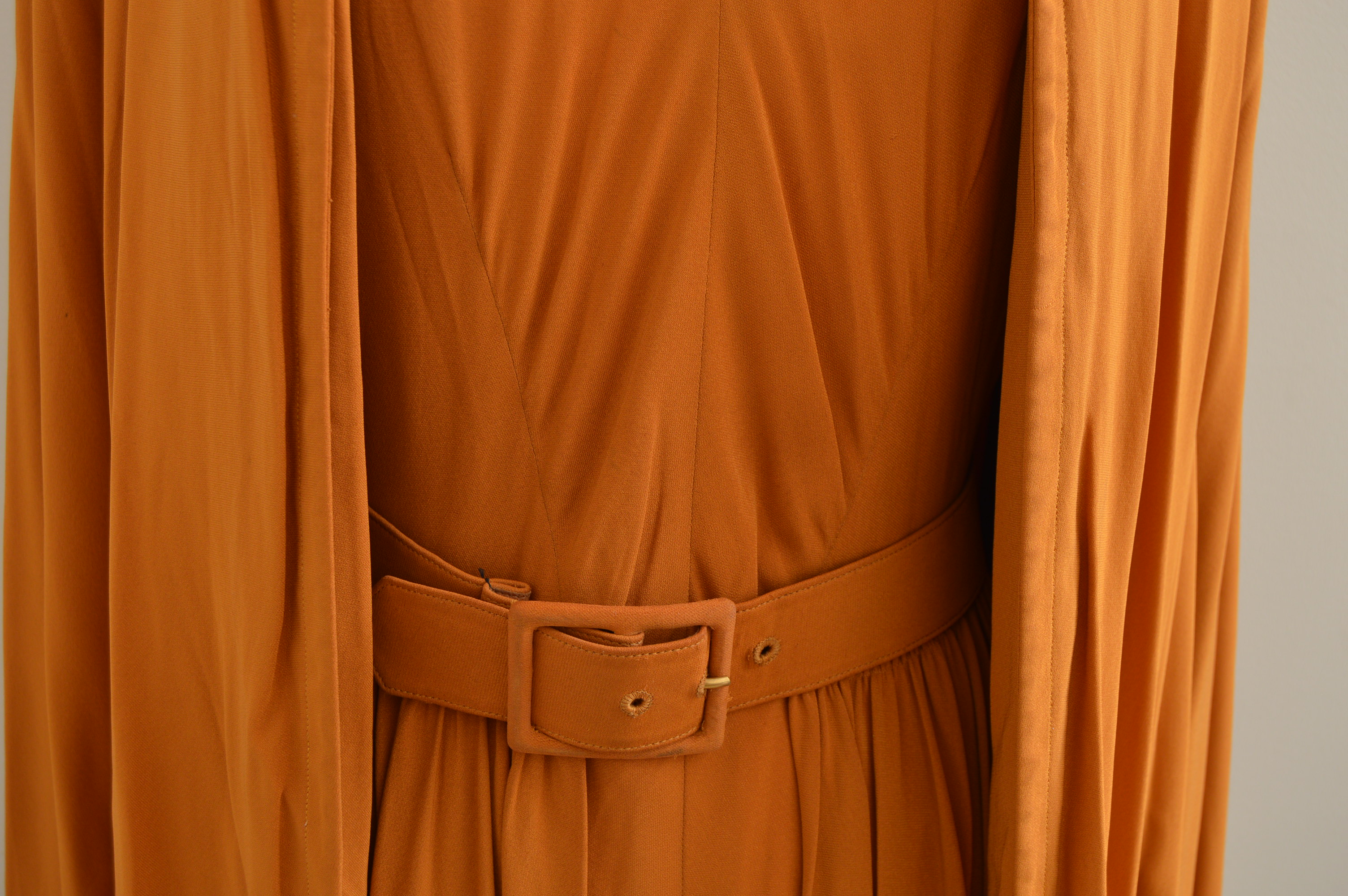 1940s Vintage Schwade Golden Saffron Crepe Dress and Coat Ensemble