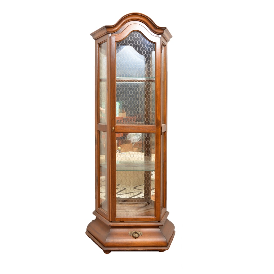 Mediterranean Style Curio Cabinet with Honeycomb Overlay to Glass