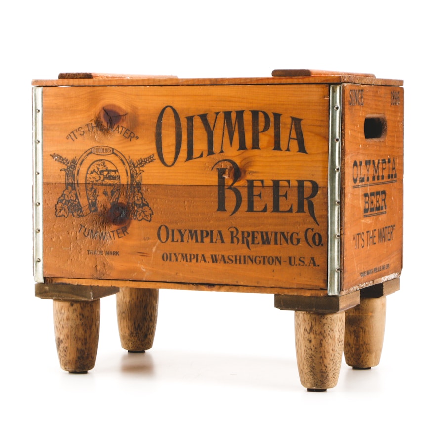 Vintage Olympia Beer Wood Crate With Feet