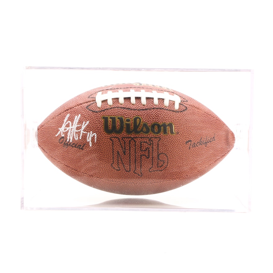 A.J. Hawk Signed OSU Star NFL Football With Case