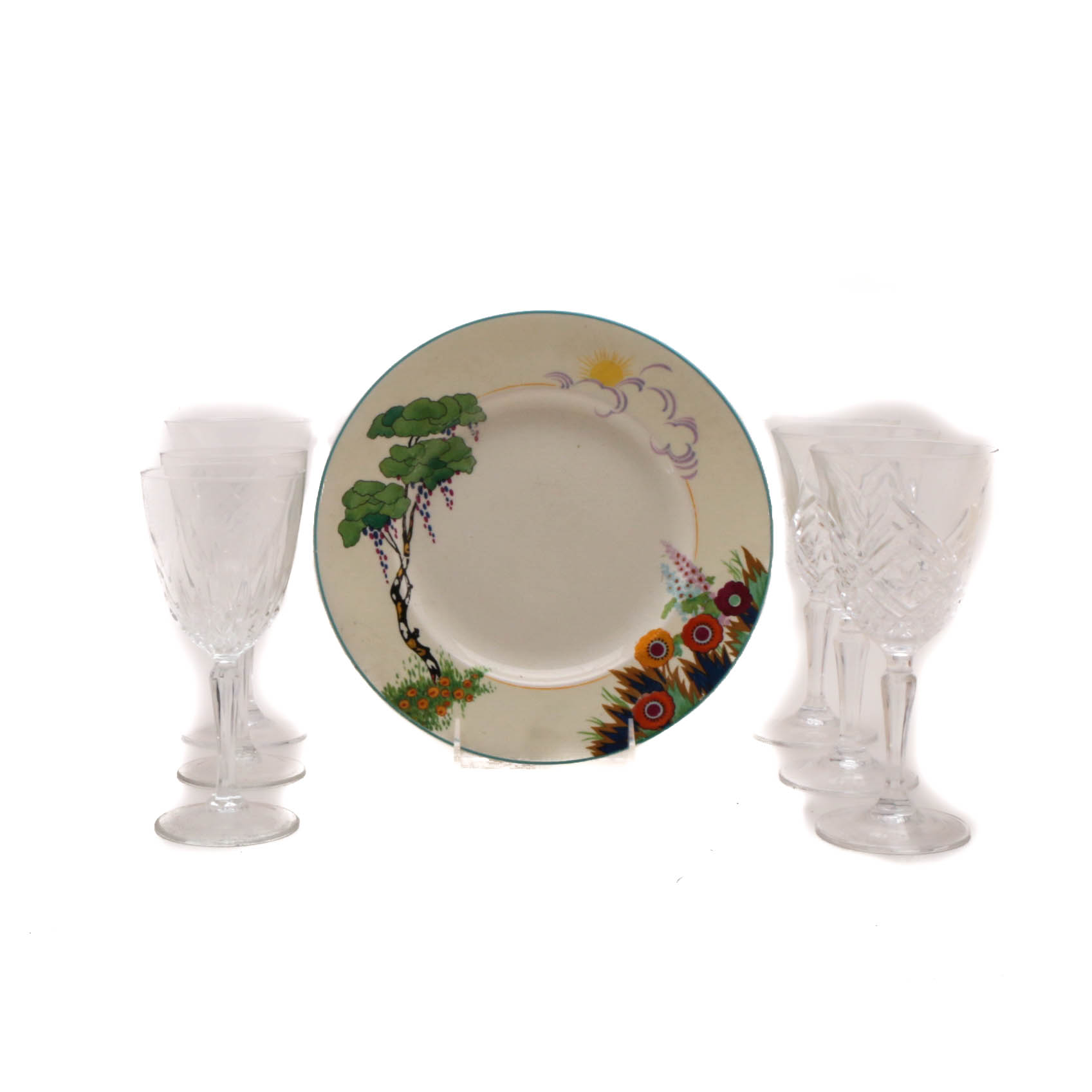 Woods Ivory Ware Plate and Glassware