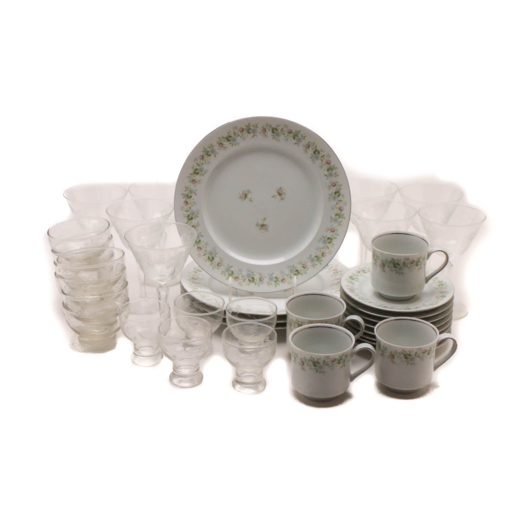 Johann Haviland Porcelain Dinnerware and Etched Glassware