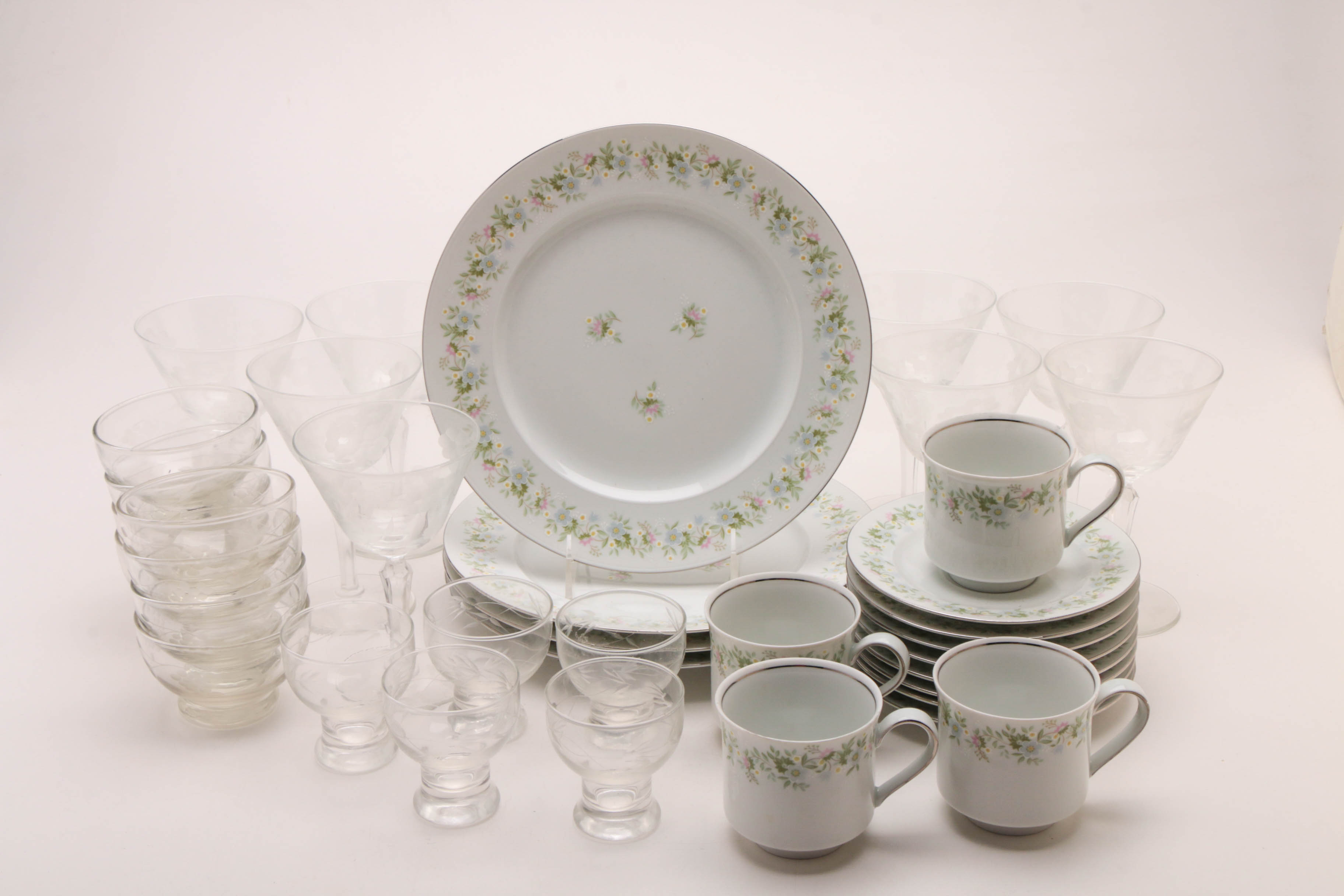 Johann Haviland Porcelain Dinnerware and Etched Glassware
