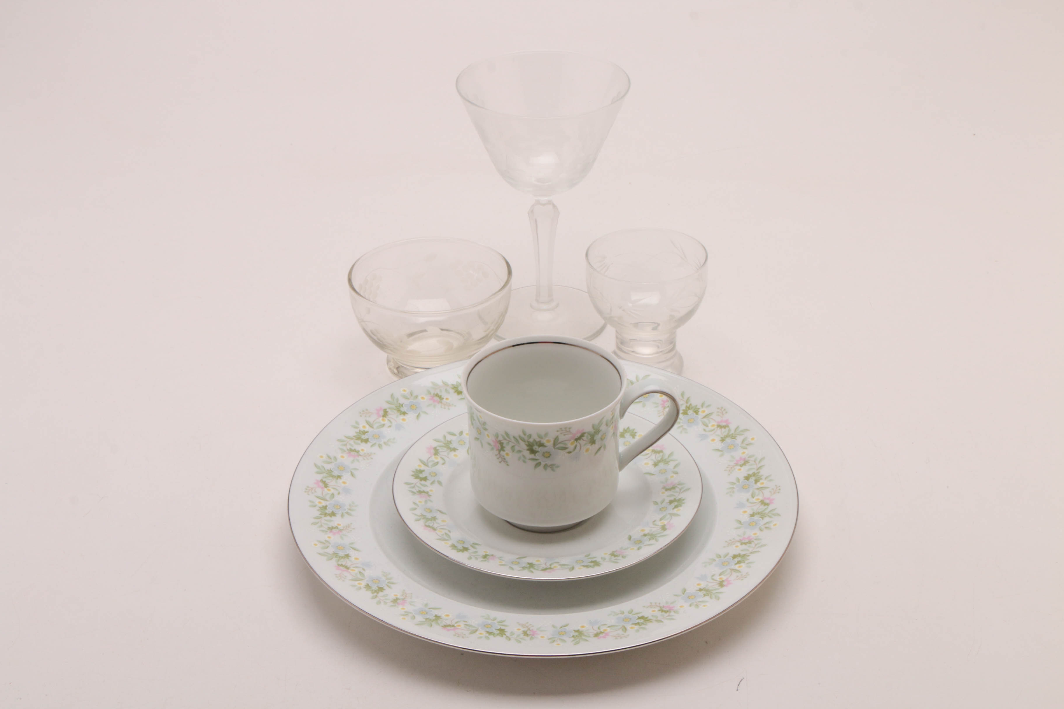Johann Haviland Porcelain Dinnerware and Etched Glassware