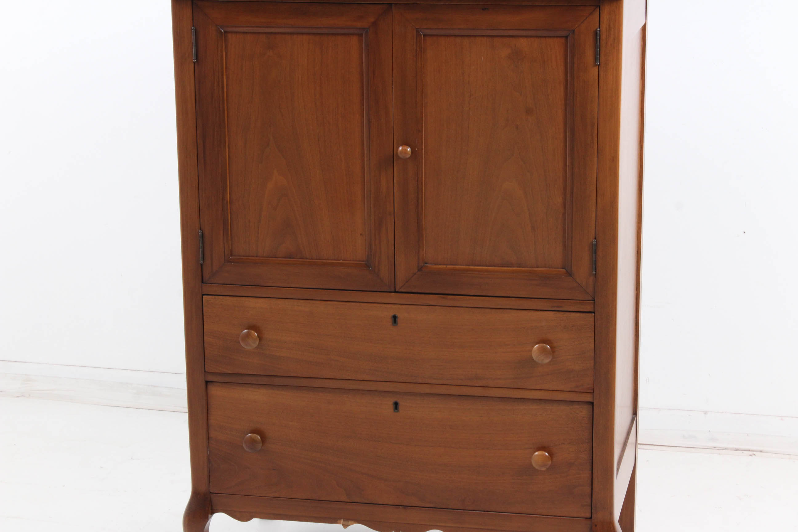 Vintage Queen Anne Style Walnut Two-Door Chest of Drawers
