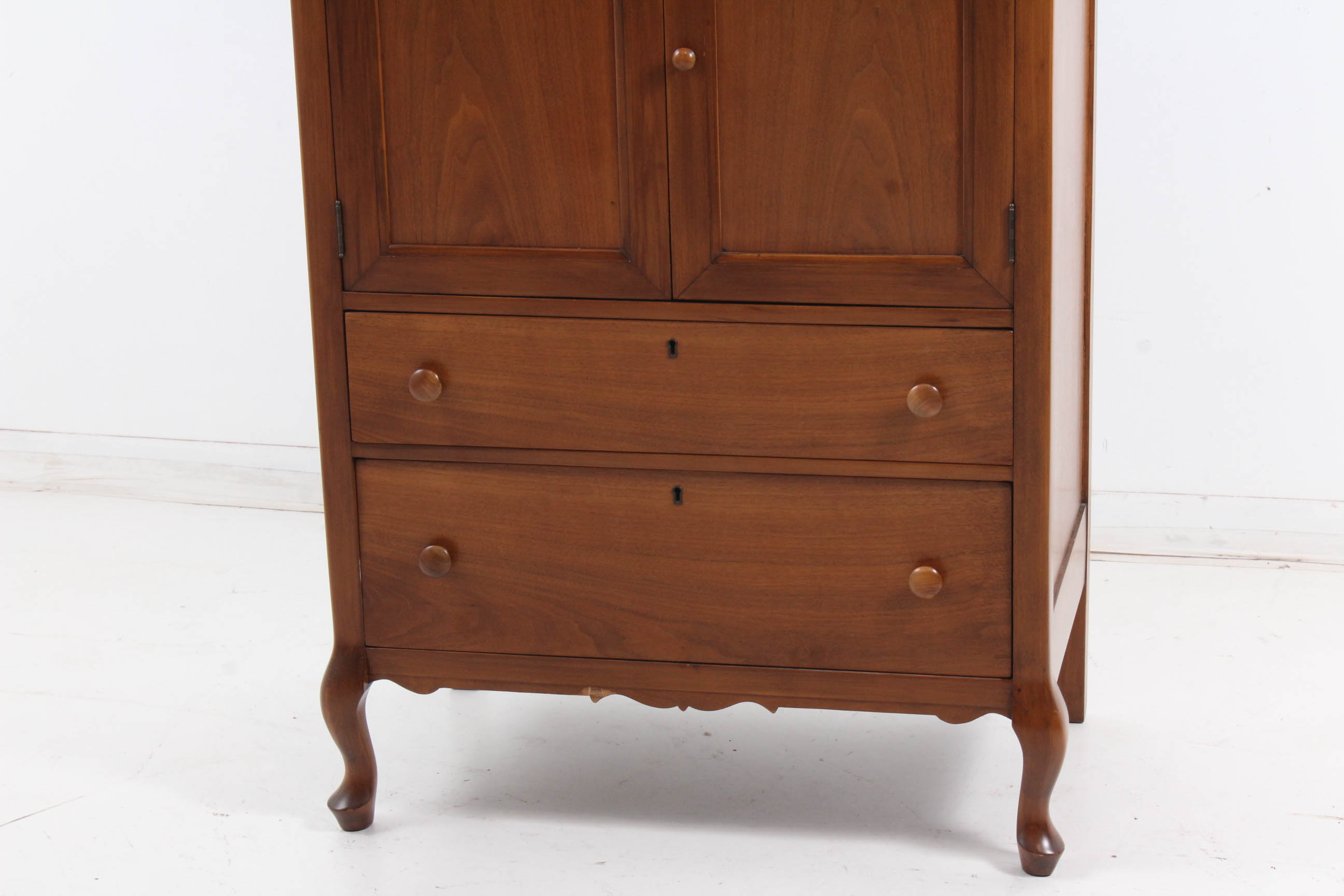Vintage Queen Anne Style Walnut Two-Door Chest of Drawers