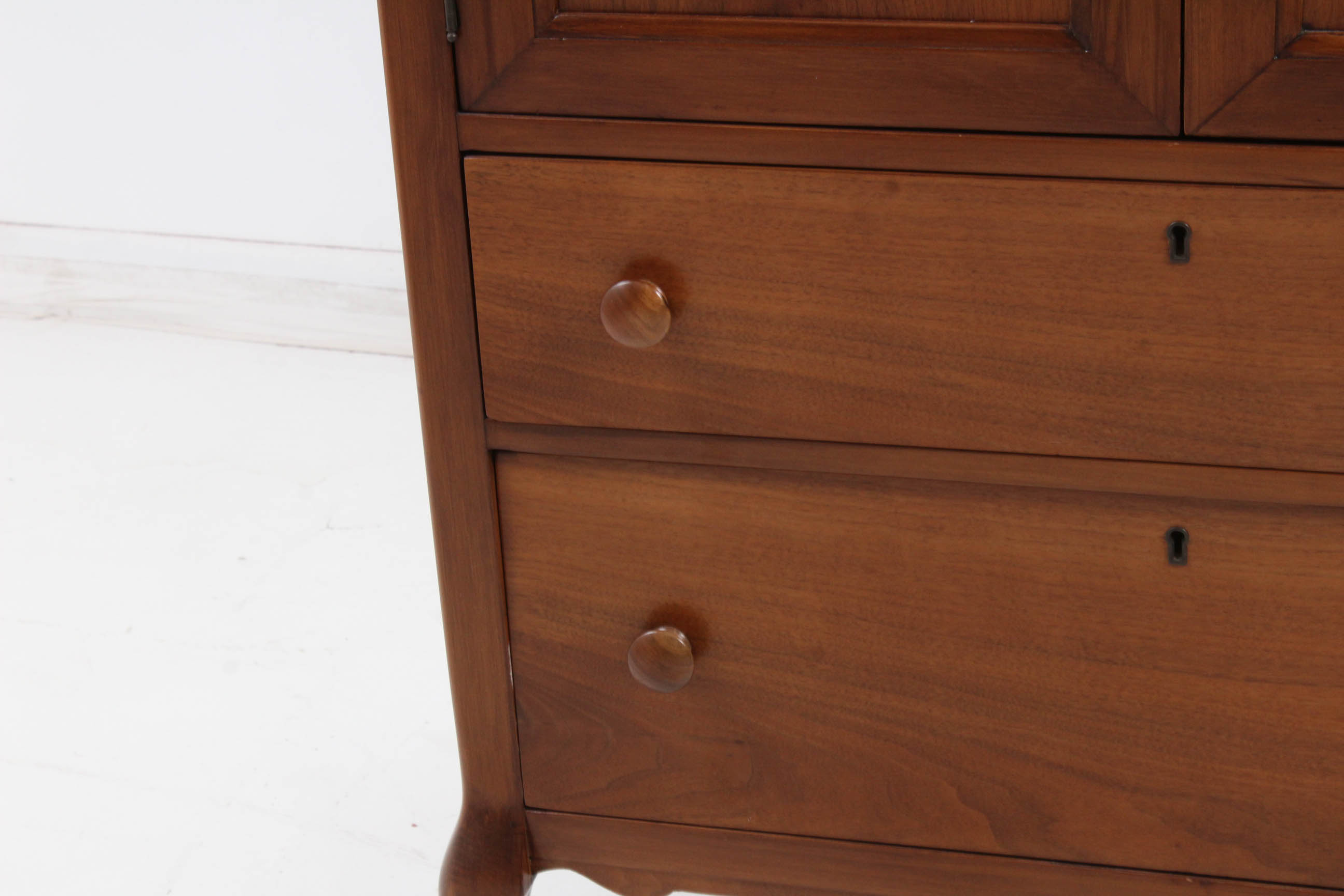 Vintage Queen Anne Style Walnut Two-Door Chest of Drawers