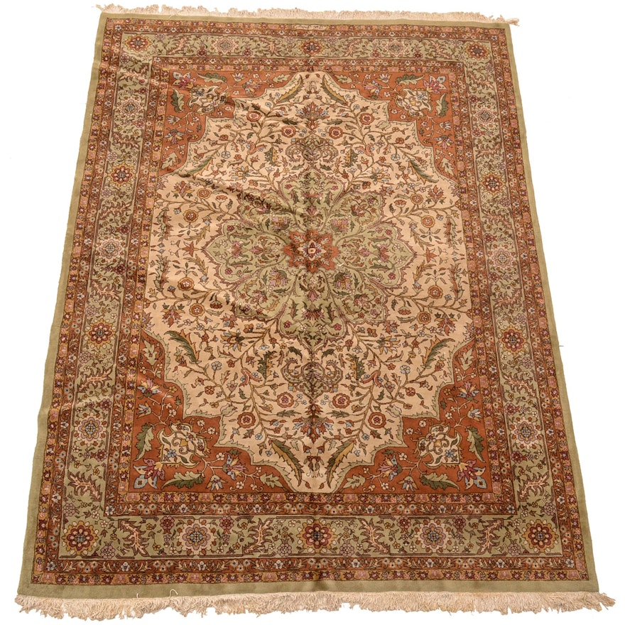 Inscribed Hand-Knotted Romanian Persian-Style Area Rug