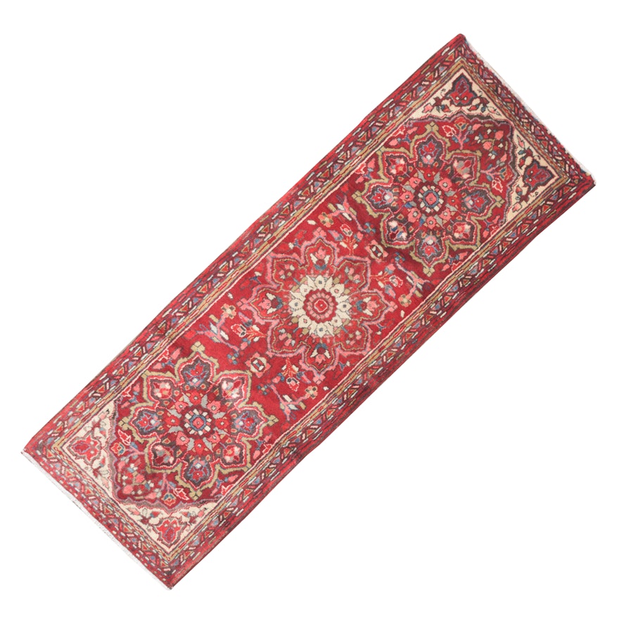 Hand-Knotted Persian Heriz Wool Carpet Runner