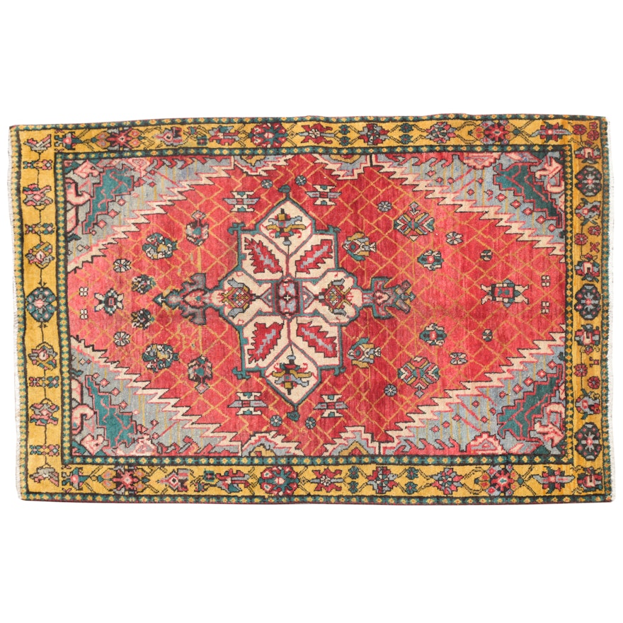 Hand-Knotted Persian Heriz Wool Accent Rug