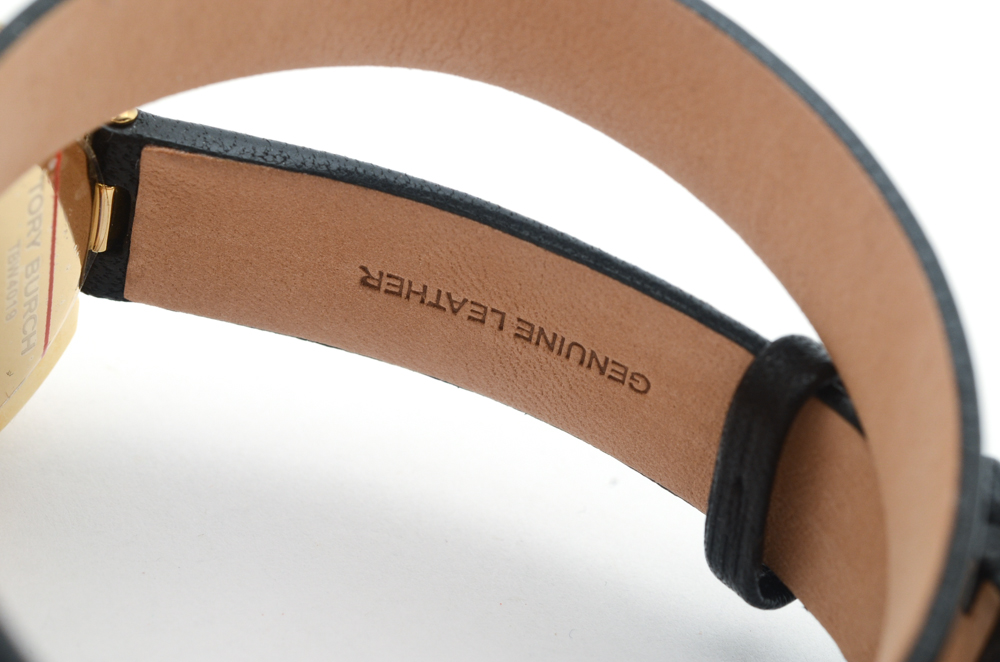 Tory Burch Reva Double Wrap Black Leather Strap Watch