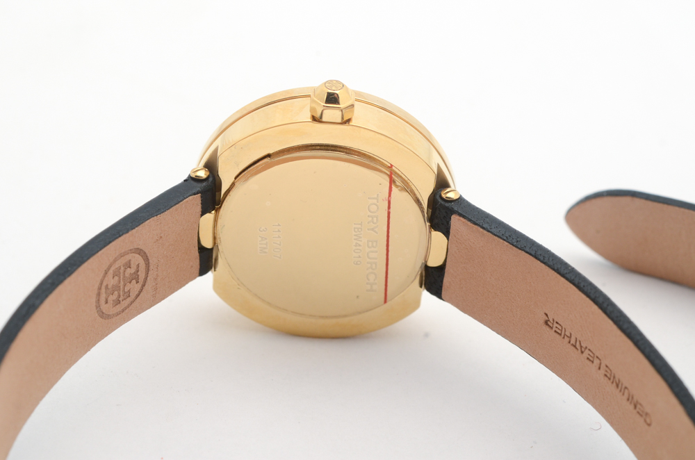 Tory Burch Reva Double Wrap Black Leather Strap Watch