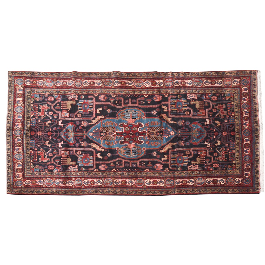 Hand-Knotted Persian Hamadan Pictorial Wool Long Rug
