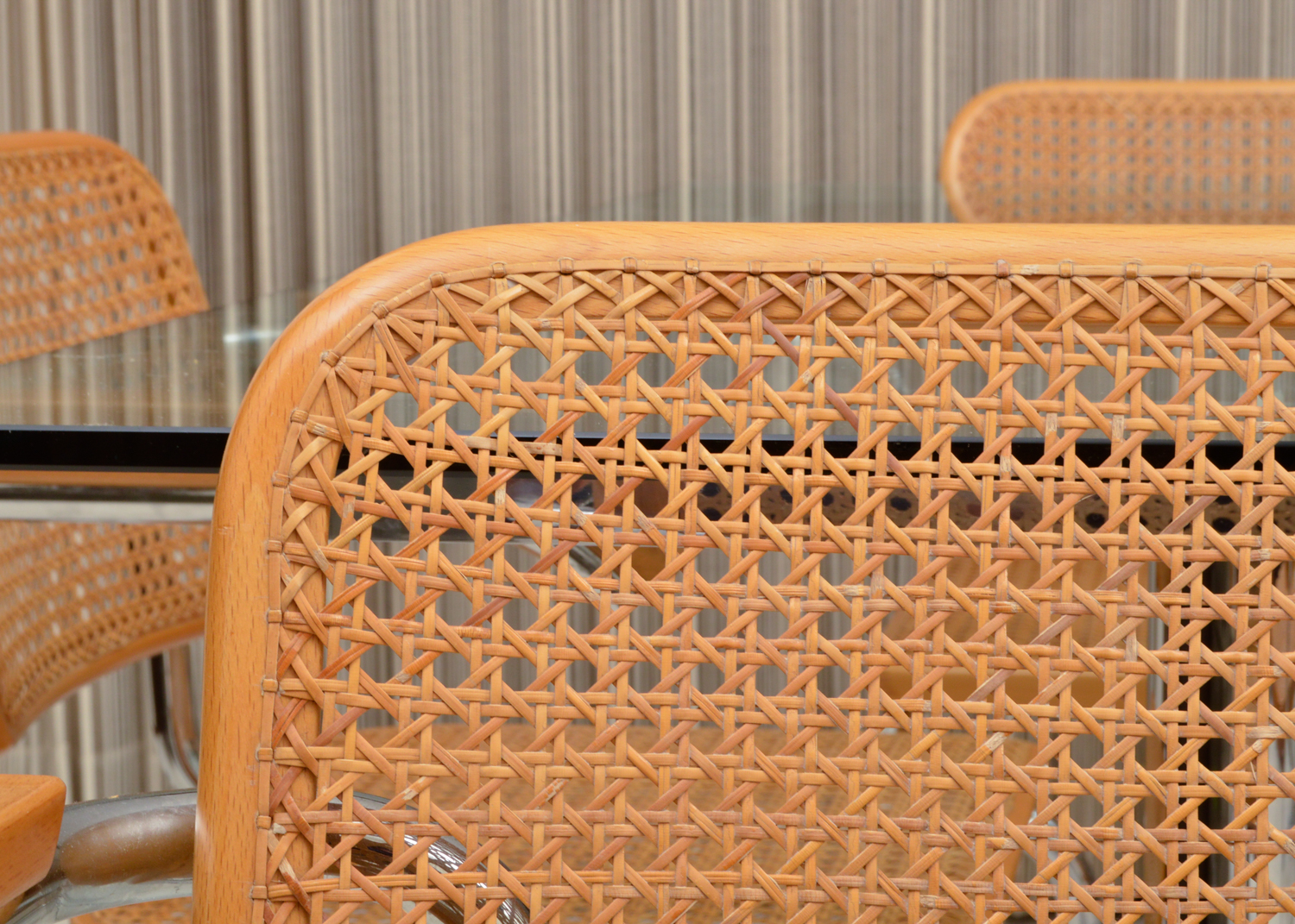 Six Cesca Chairs and Glass Top Dining Table