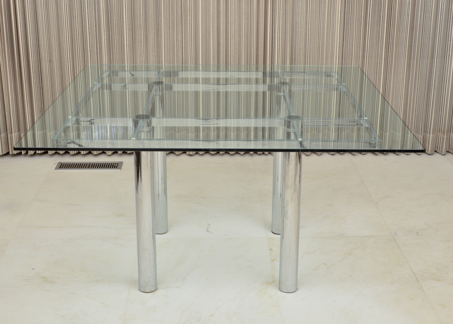 Six Cesca Chairs and Glass Top Dining Table