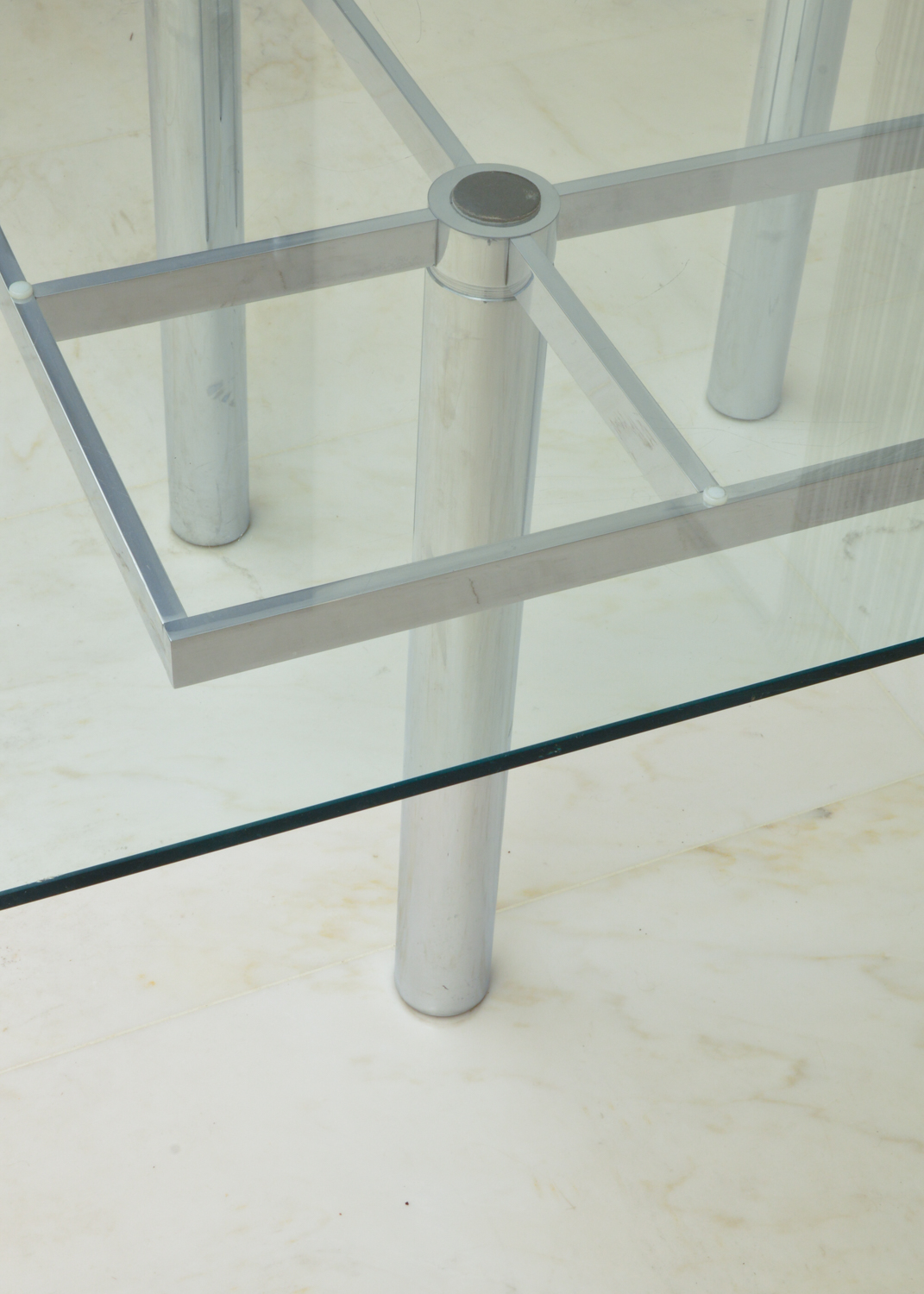 Six Cesca Chairs and Glass Top Dining Table