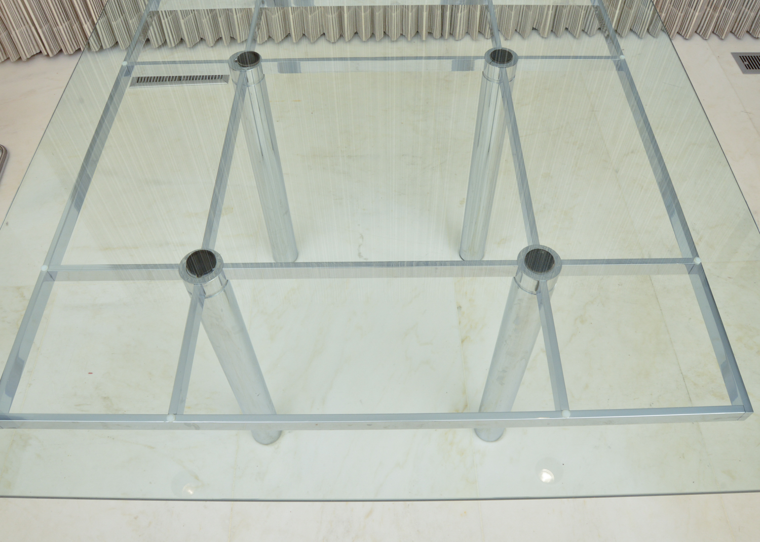 Six Cesca Chairs and Glass Top Dining Table