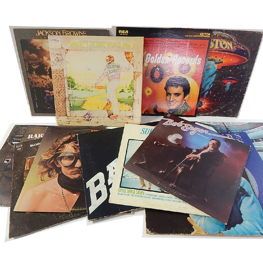 Vintage 33 RPM Record Albums with Elton John, Boston, Bob Seger, More