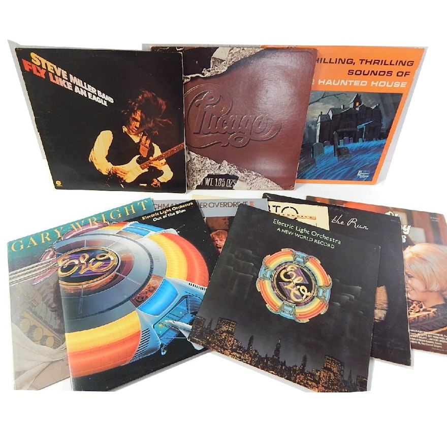 Vintage Classic Rock 33 RPM Records with Steve Miller, ELO, BTO, Chicago