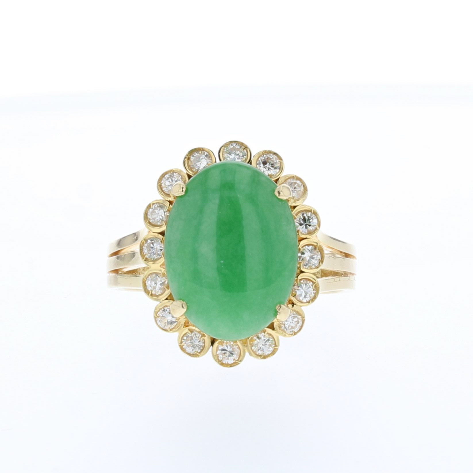 14K Yellow Gold Jadeite and Diamond Ring