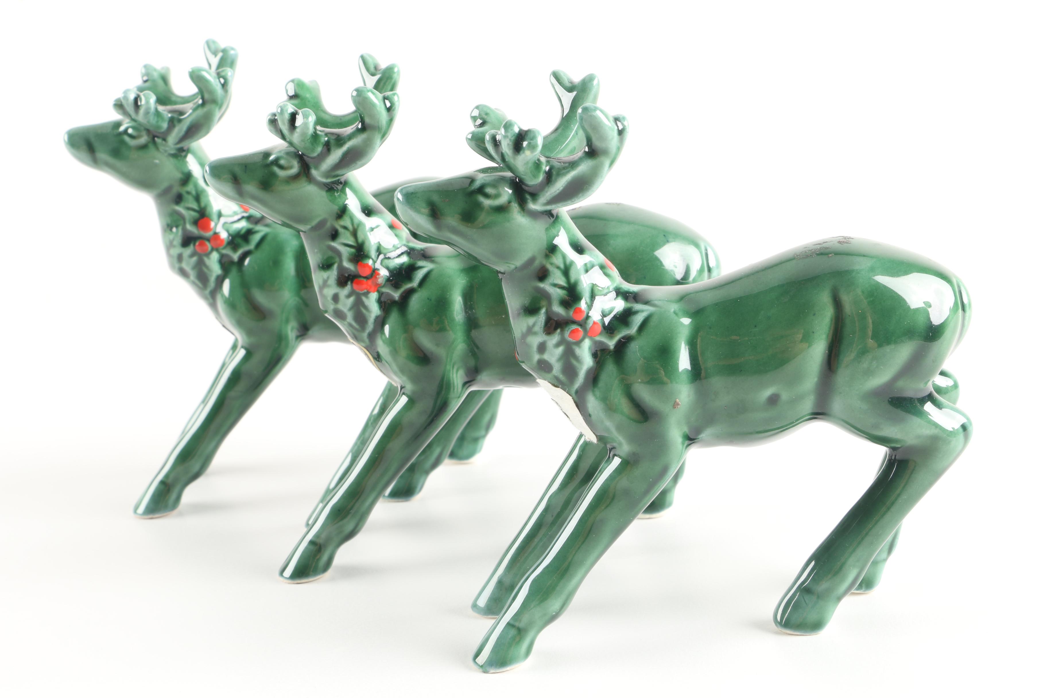 Lefton Ceramic Reindeer and Sleigh