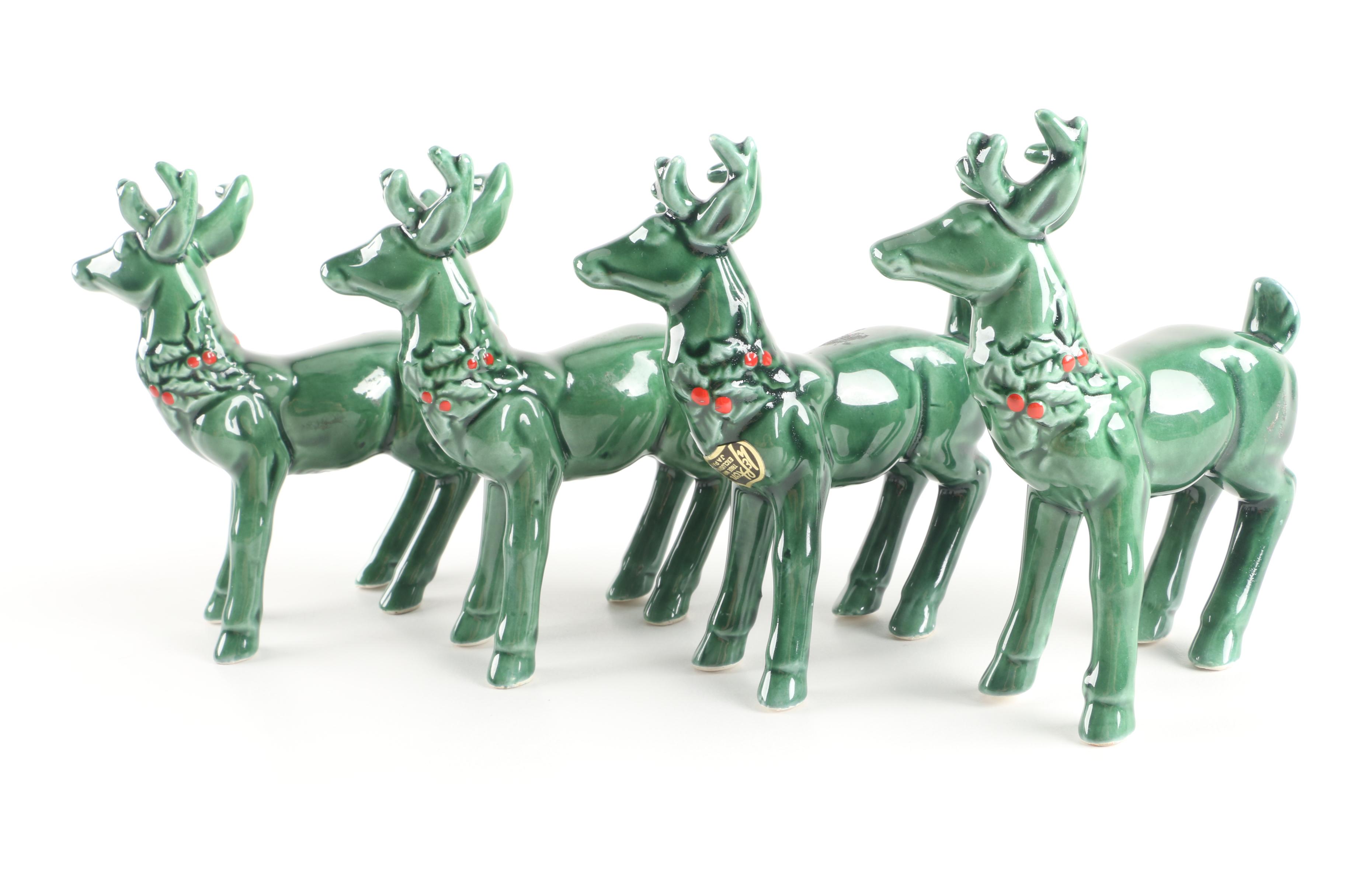 Lefton Ceramic Reindeer and Sleigh