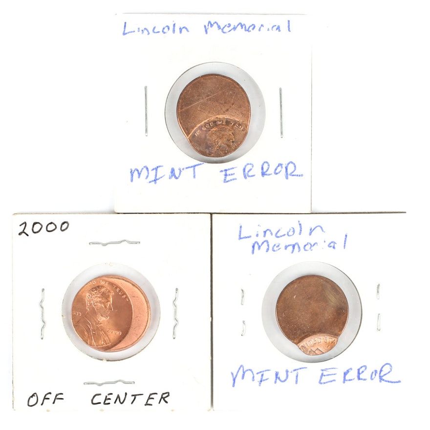 Mint Error Off-Center Lincoln Cents Including 2000