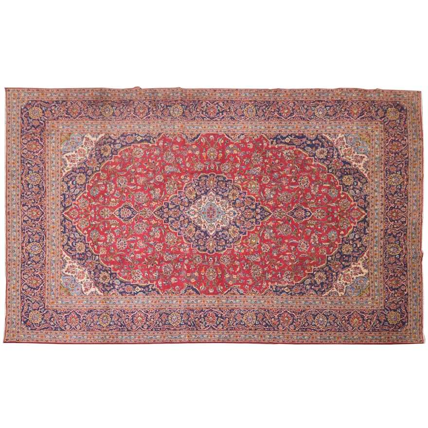 Hand-Knotted Persian Kashan Wool Room Sized Rug