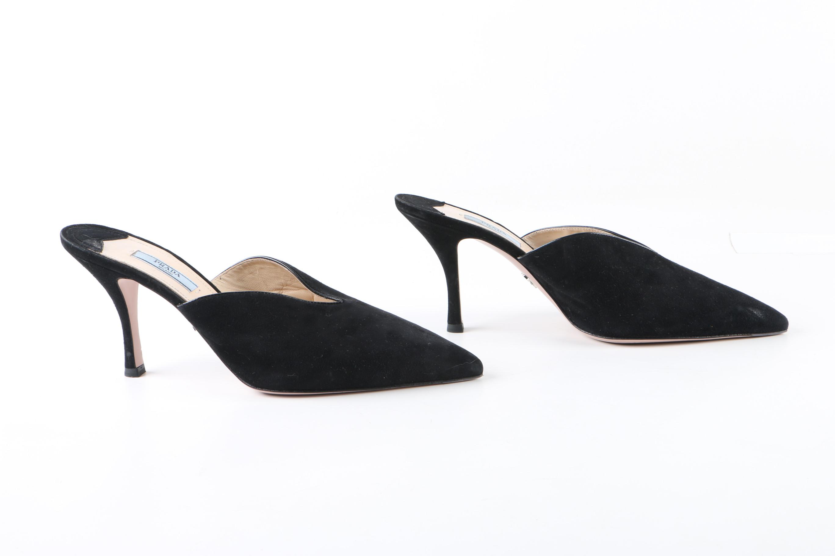Prada Black Suede Mules