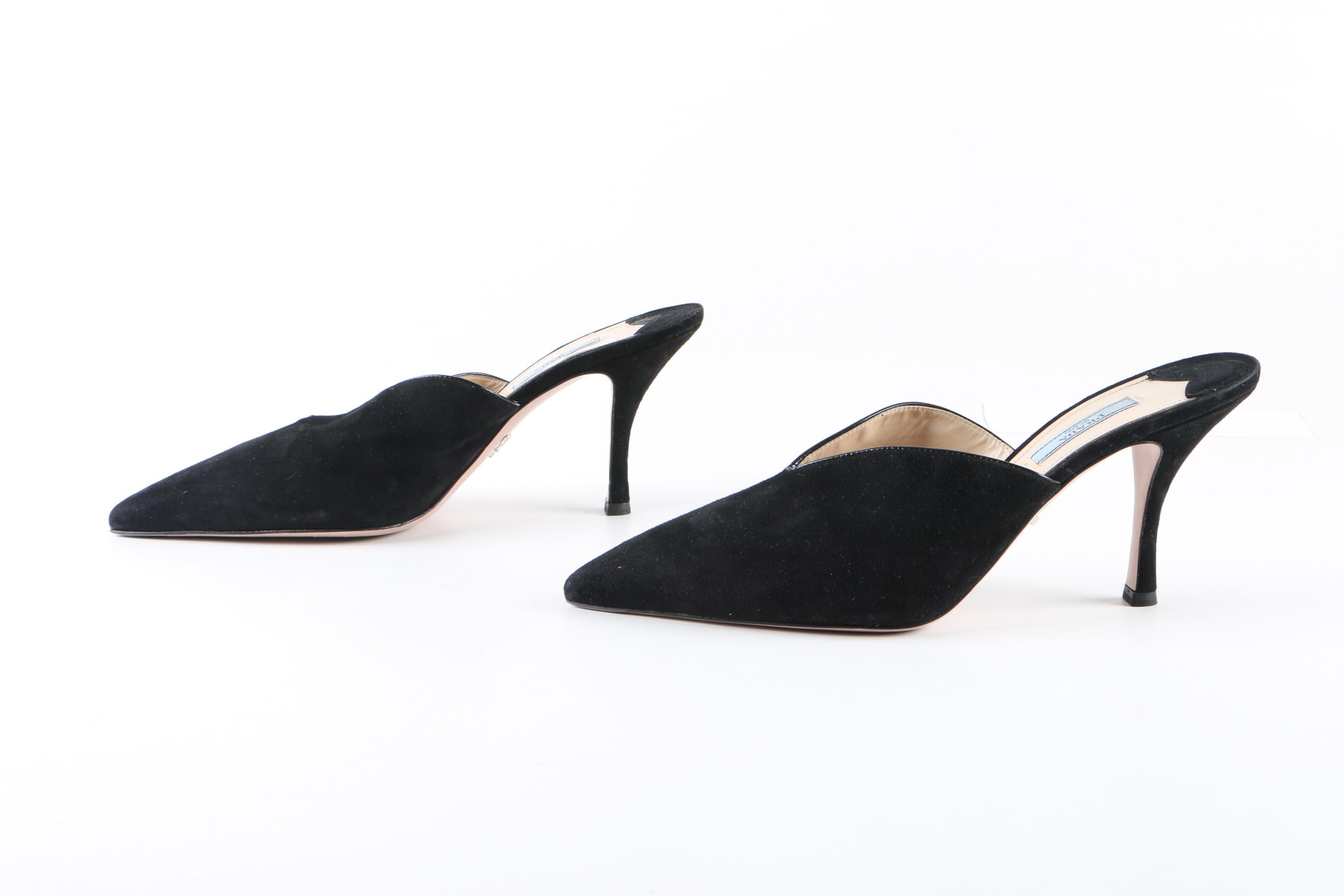 Prada Black Suede Mules