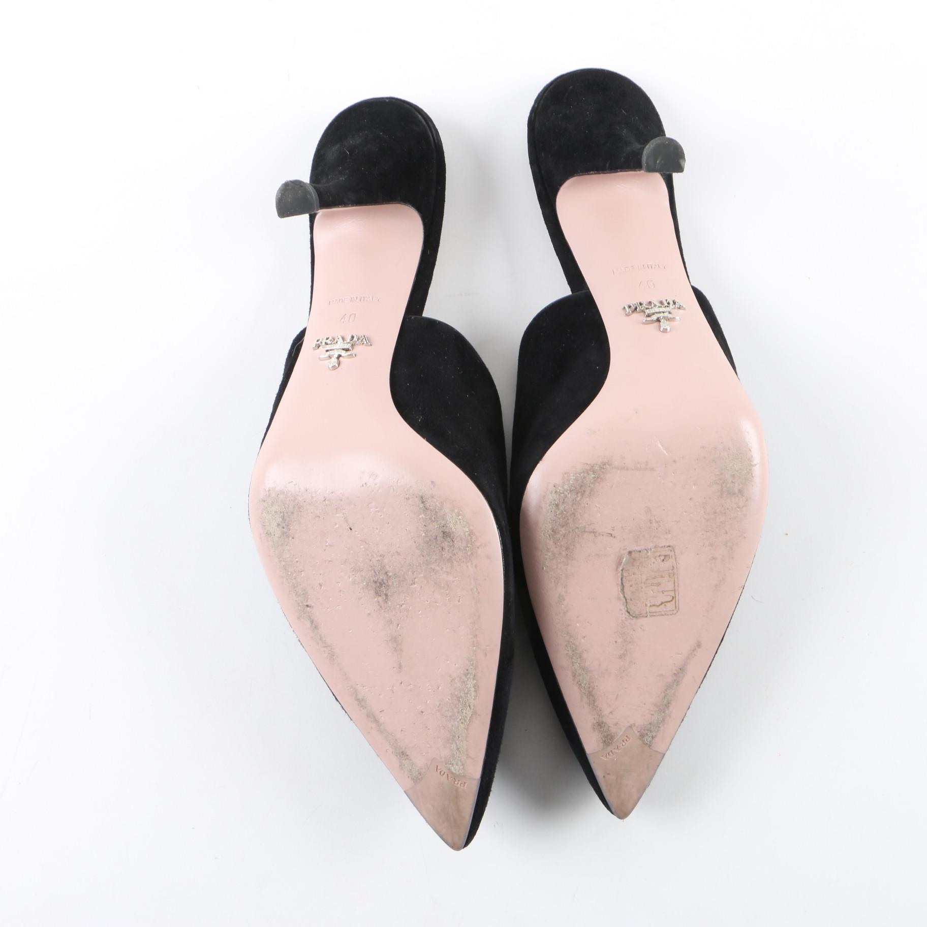 Prada Black Suede Mules
