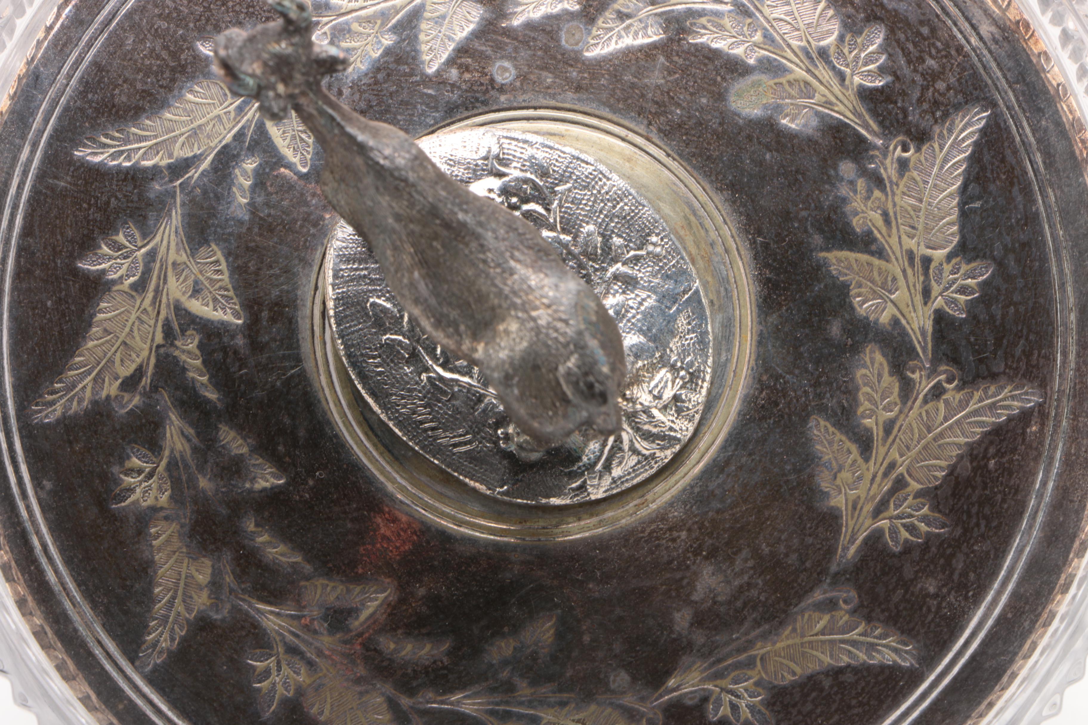 James Deakin & Sons Silver Plate and Crystal Covered Butter Dish with Cow Finial