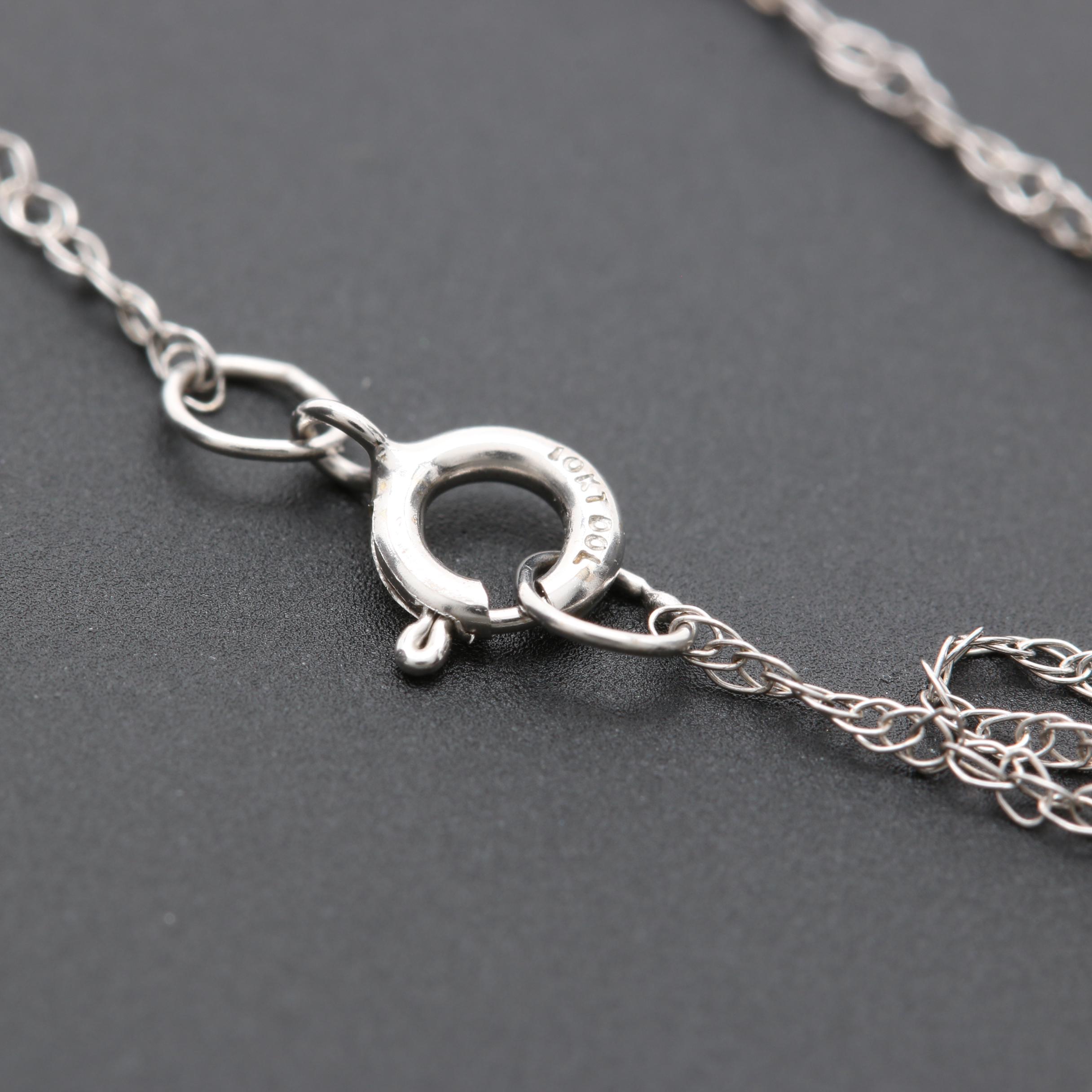 10K White Gold Diamond Cross Pendant Necklace