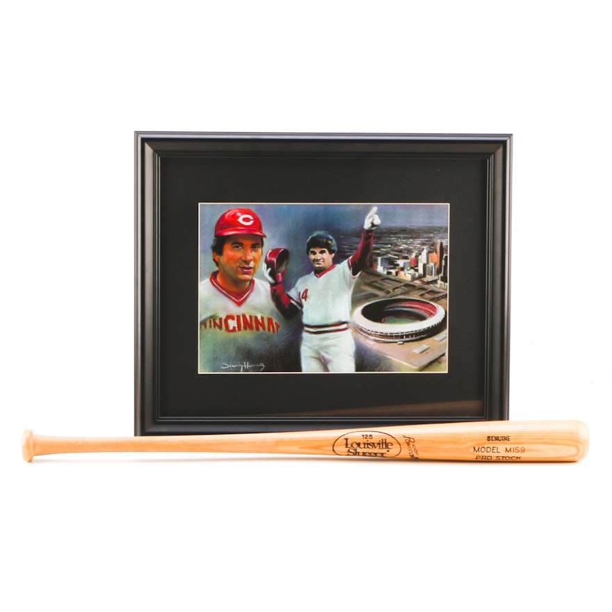 Rose Signed Bat with Rose/Bench Display