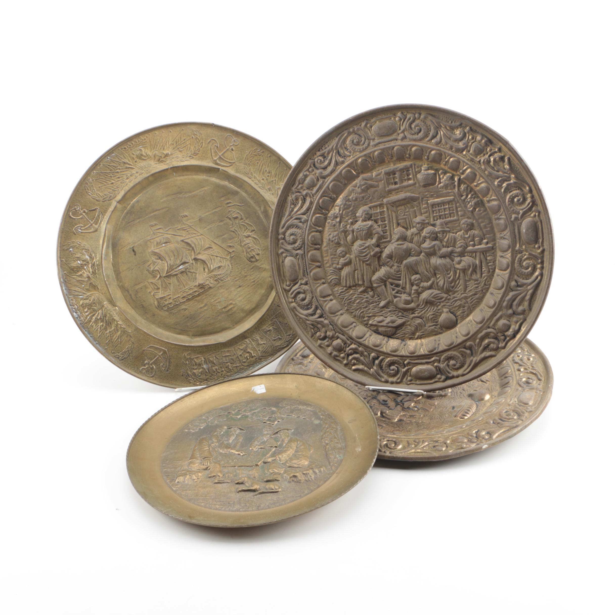 Vintage Decorative Embossed Brass Wall Plates Including Peerage